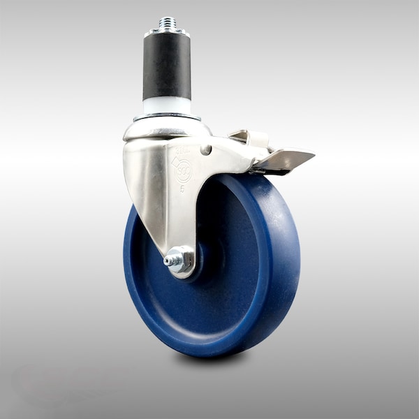 5 Inch 316SS Solid Poly Swivel 1-5/8 Inch Expanding Stem Caster Lock Brake SCC